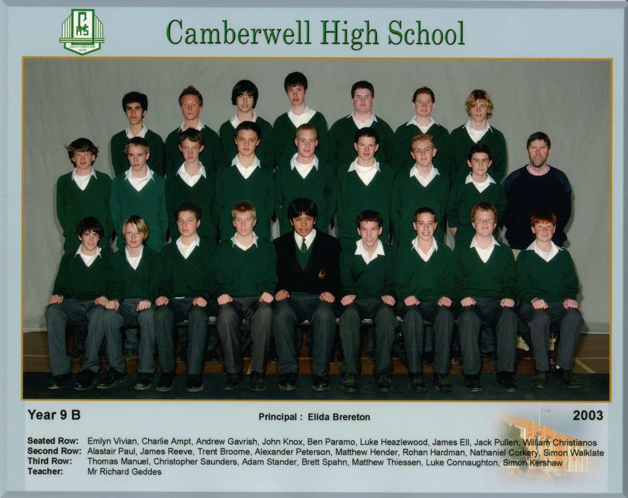 Year 9B, 2003 Camberwell High School Ex Students Society