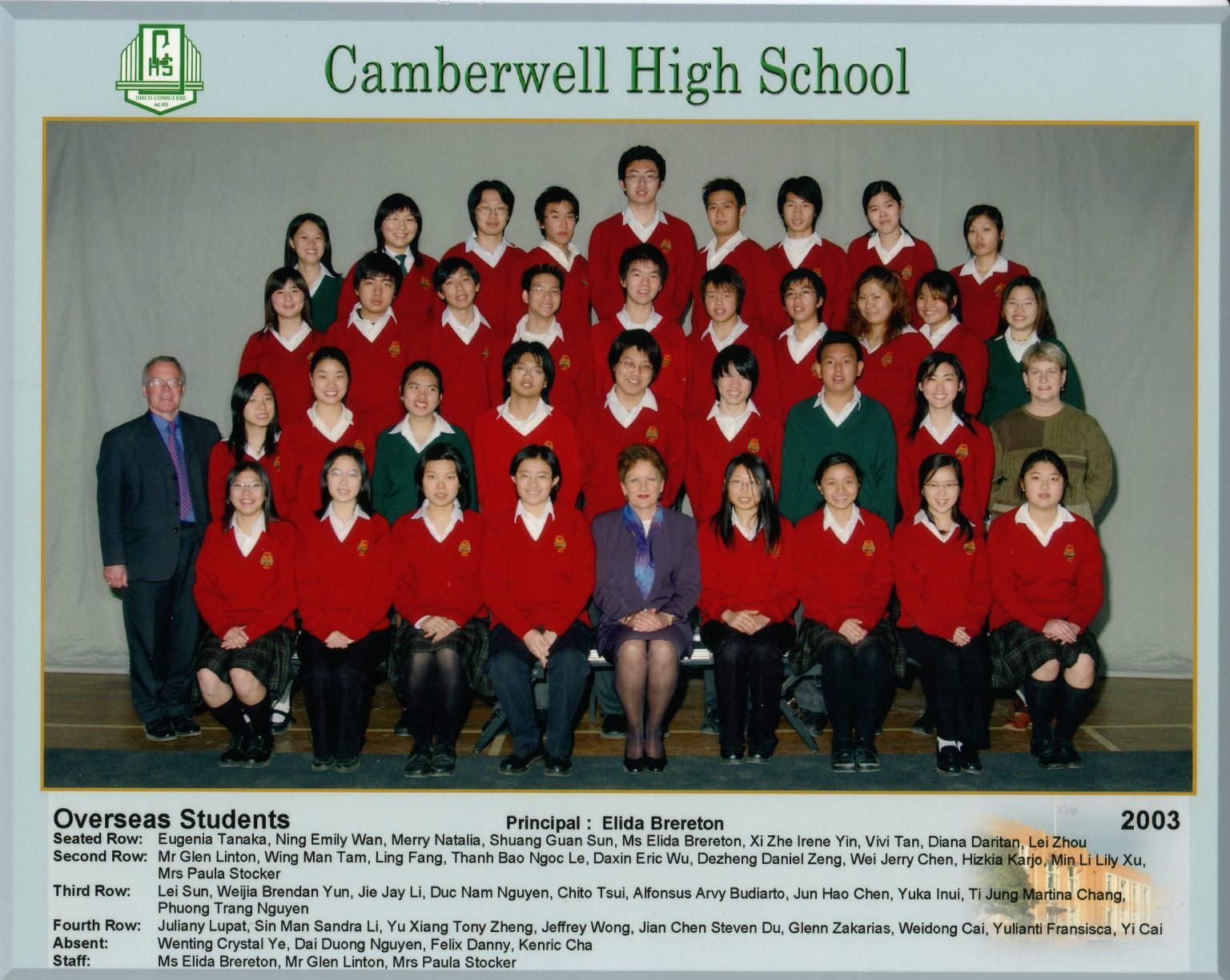 International Students, 2003 Camberwell High School Ex Students Society